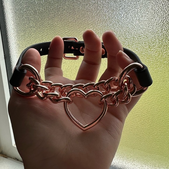 Black vinyl choker, with rose gold hardware. - Picture 2 of 5